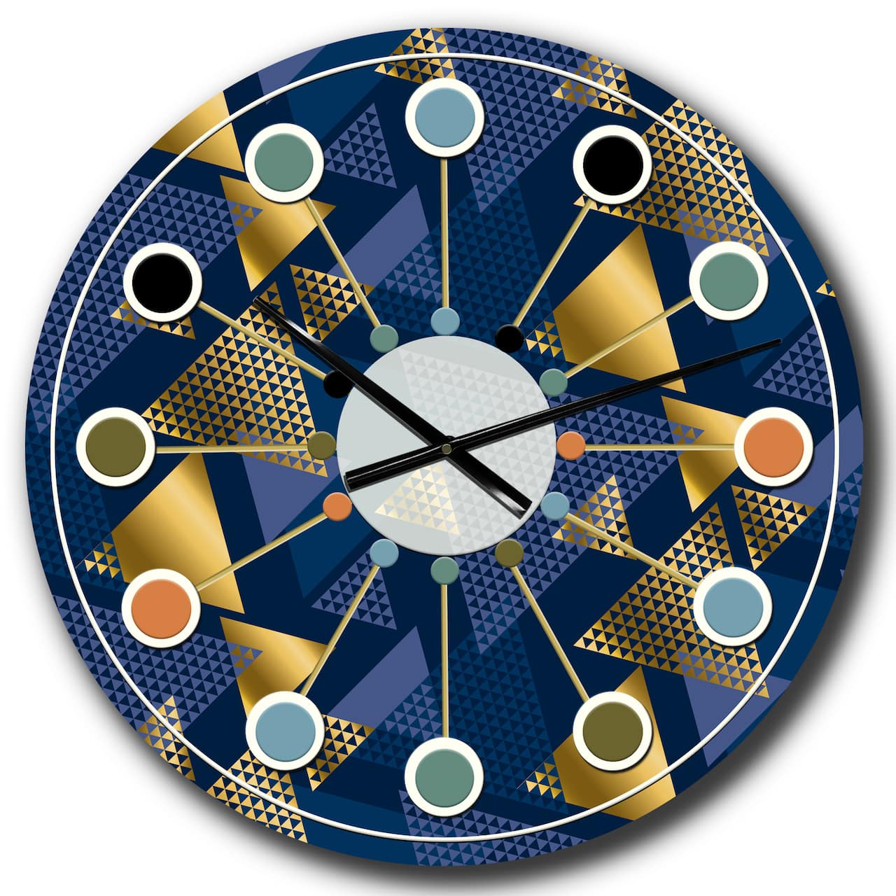 Designart 'Retro Luxury Waves In Gold And Blue Ix Mid-Century Modern Wall Clock